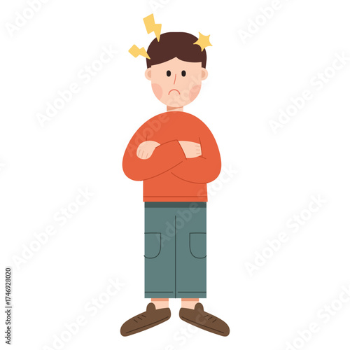 Flat cartoon angry man character illustration. cartoon illustration of an angry and frustrated man character. Perfect for expressing negative emotions, stress, conflict, and bad mood concepts.