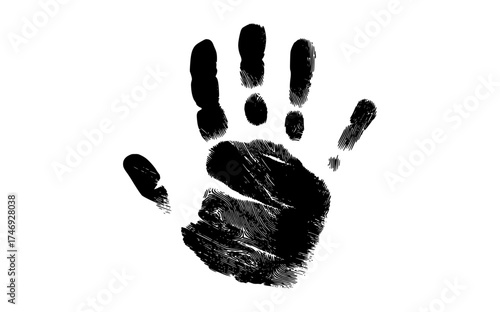 a black and white silhouette of a handprintblack, draw, footprint, hand, ink, paw, white 