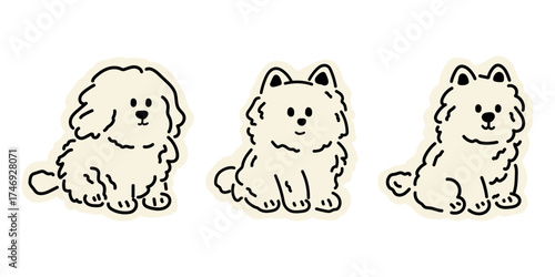 Cute Dog Cartoon Set. Kawaii Puppy Illustration. 