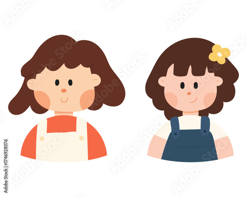 Cute cartoon girl illustration set. Cute cartoon girl in flat and minimal style. Adorable female kid characters with different poses and emotions, perfect for children’s design projects.
