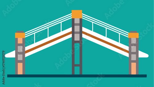 A sectional view of a bridge emphasizing the engineering components such as trusses support cables and road surface design.
