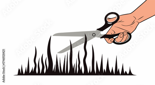 Scissors cutting tall grass in a field.


