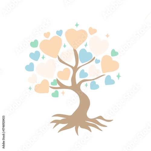 World Kindness Day Tree with Heart Leaves Icon. Love, Care, and Growth Symbol