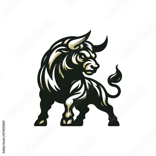 vector drawing logo of bull bison angry	

