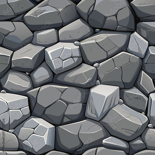 Vector art of seamless stone wall background with a cartoon style and gray color palette