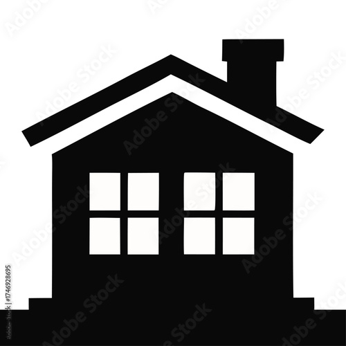 Vector art of black silhouette of a house with a chimney