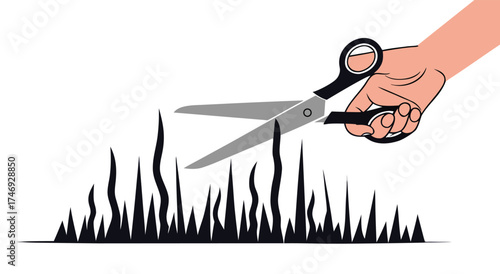 Scissors cutting tall grass in a field.

