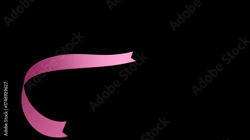 animated pink ribbon awareness breast cancer symbol, animation footage video isolated on alpha channel(transparent) background.