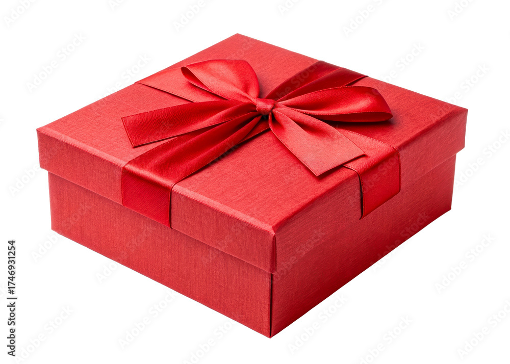Fototapeta premium Red gift box with satin ribbon bow