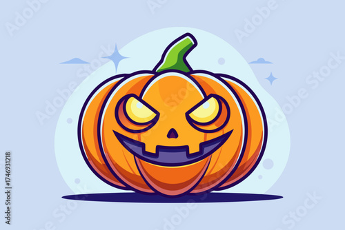 squat pumpkin with winking eye small glowing carved detail