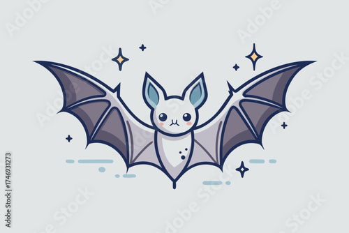 bat hovering diagonally with symmetrical spread wings subtle glow