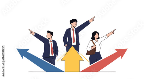Team members pointing forward indicating future direction and growth.

