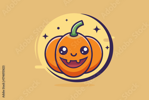 pumpkin with zigzag eyes circular smiling mouth cute design,