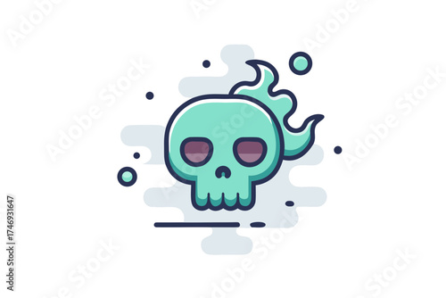 skull facing forward faint glowing jawline horror illustration,