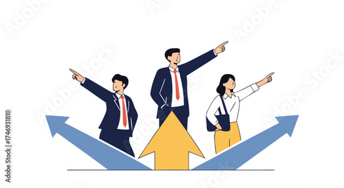 Team members pointing forward indicating future direction and growth.

