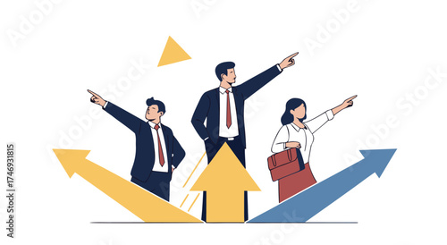 Team members pointing forward indicating future direction and growth.


