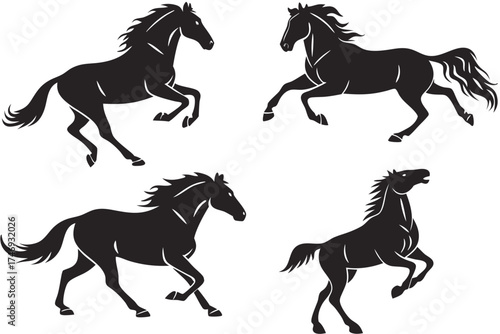 Black horse silhouette vector illustration set running horse design animal clip art mustang equine silhouette