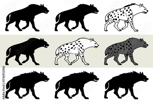 Hyena silhouette vector art illustration drawing, african wildlife animal predator scavenger mammal graphics