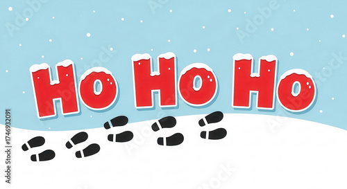 Ho Ho Ho Christmas Greeting with Footprints in the Snow