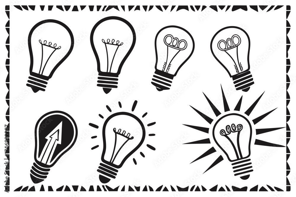 Fototapeta premium Lightbulb vector illustration set idea concept design graphic resource innovation creativity inspiration art silhouette