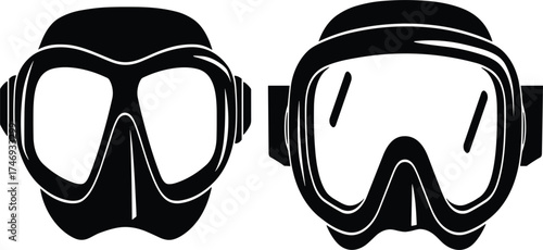 Goggles vector icons set, black silhouette eyewear symbols on white background