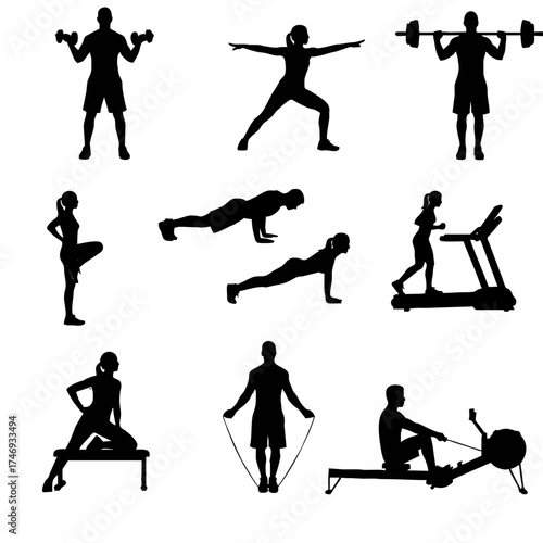 Fitness and Gym Exercise Silhouettes Collection