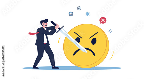 Man fighting with an angry emoji symbolizing conflict resolution.

