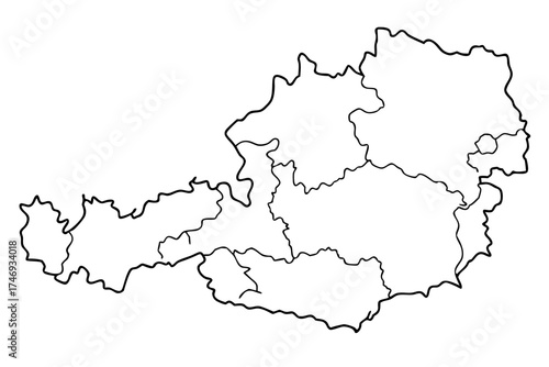 Detailed outline map of austria showing its regions and borders in a clear and concise graphical representation silhouette