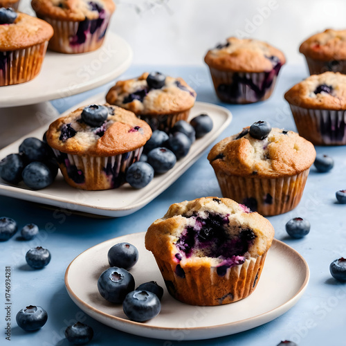 Vertical shot of delicious vegan blueberry muffins table