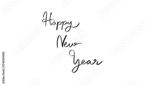 Happy new year text font calligraphy hand written lettering script black color object icon happy new year merry christmas xmas december month celebration holiday party event banner happy new year sale