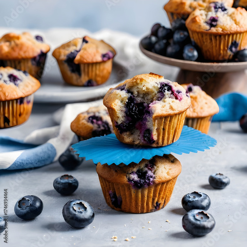 Vertical shot of delicious vegan blueberry muffins table
