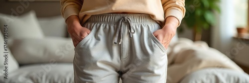 A comfortable pair of pants perfect for relaxing indoors  Soft fabric, loose fit, ideal for lounging at home  Neutral colors, versatile style for everyday wear , relaxed fit, jersey pants, pajamas