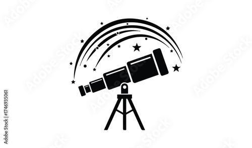 Telescope with stars isolated on white background