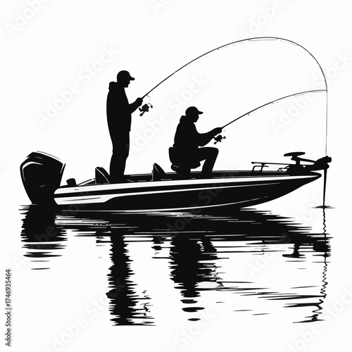 Two Anglers Fishing from a Boat Silhouette