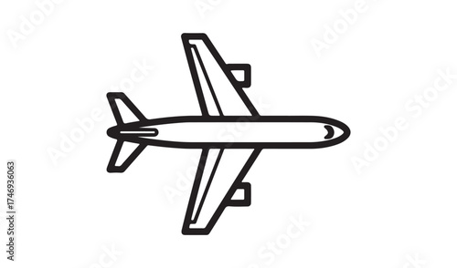 Airplane isolated on white background, top view illustration