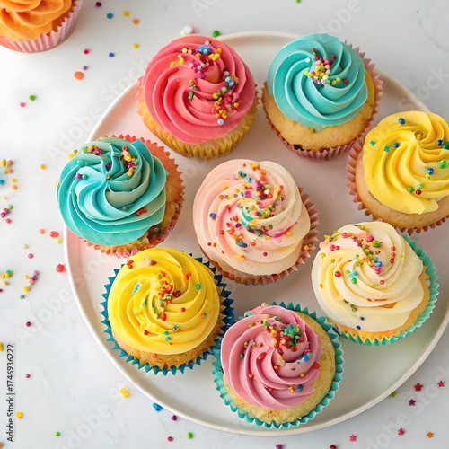 Colorful Cupcakes with Buttercream Swirls and Sprinkles