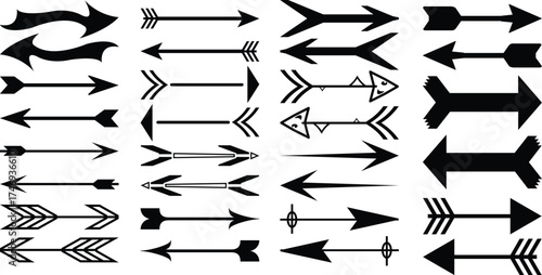 Large Set of Detailed Tribal and Vintage Archery Arrows Vector Icons and Elements