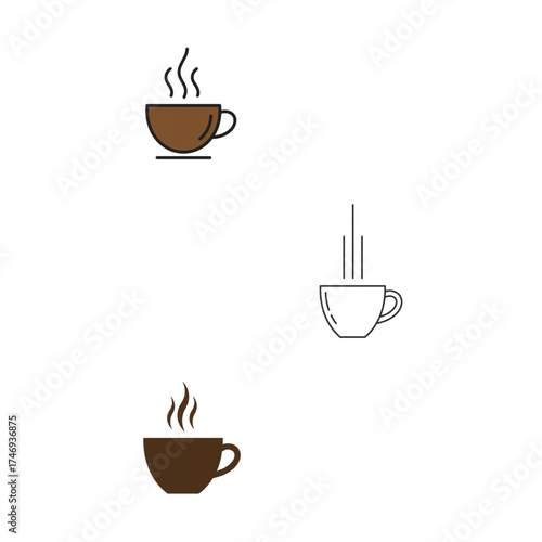 Steaming coffee cup icons offer a warm, inviting visual for cafes, breakfast menus, or cozy beverage promotions, creating instant appeal.