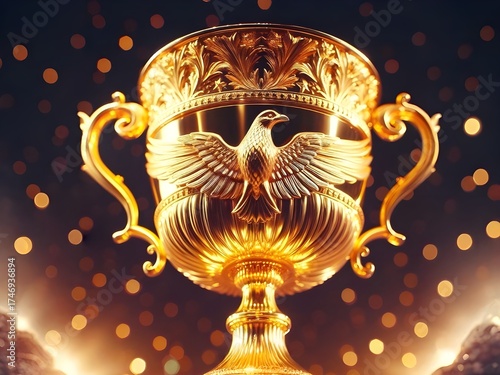 golden award cup with a graceful eagle symbol in the middle