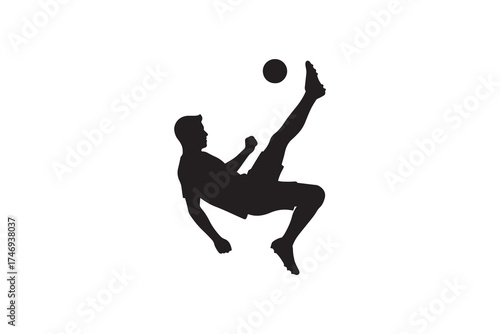 Soccer Player Bicycle Kick Silhouette Footballer Performing Overhead Kick Vector