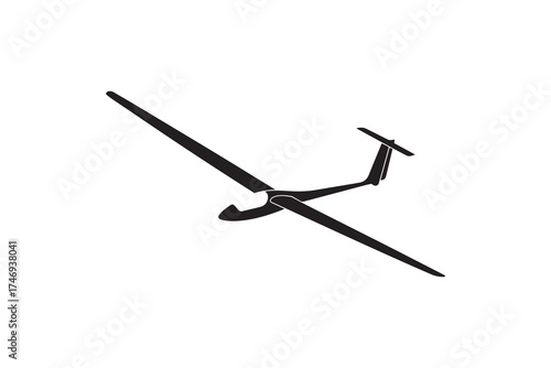 Glider Plane Silhouette Vector Icon Simple Sailplane Aircraft Graphic