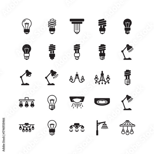 Solid black icons representing light fixtures and bulbs.