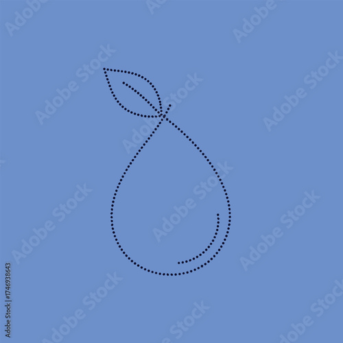 Minimalist outline of a fruit with a single leaf on a soft blue emphasizing simplicity and elegance