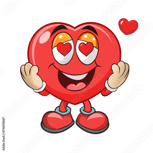 Retro groovy cartoon character. Red heart smile. happy valentines day card. vector illustration.Valentine Heart Character
