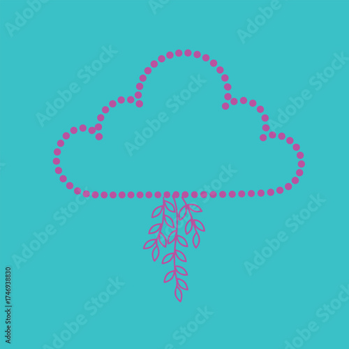 Minimalist Cloud with Falling Leaves on Bright Cyan