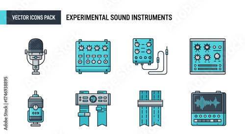 Collection of Colorful Illustrated Experimental Sound Instruments Icons
