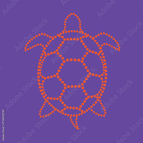 Stylized turtle composed of dotted lines on a vibrant purple , emphasizing marine life and aquatic themes