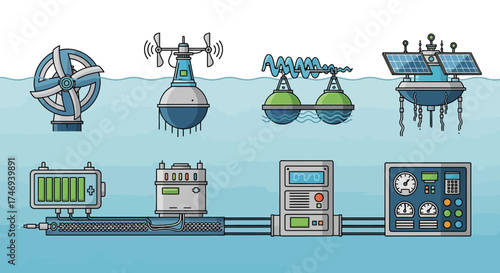 Illustrated Renewable Energy Infrastructure for Ocean Power and Monitoring