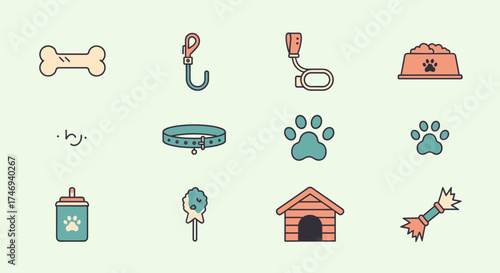 Playful Dog Accessories and Supplies in Colorful CartoonStyle Illustrations