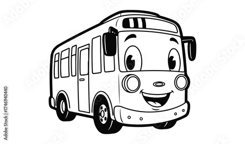 Cartoon bus isolated on white background for coloring book